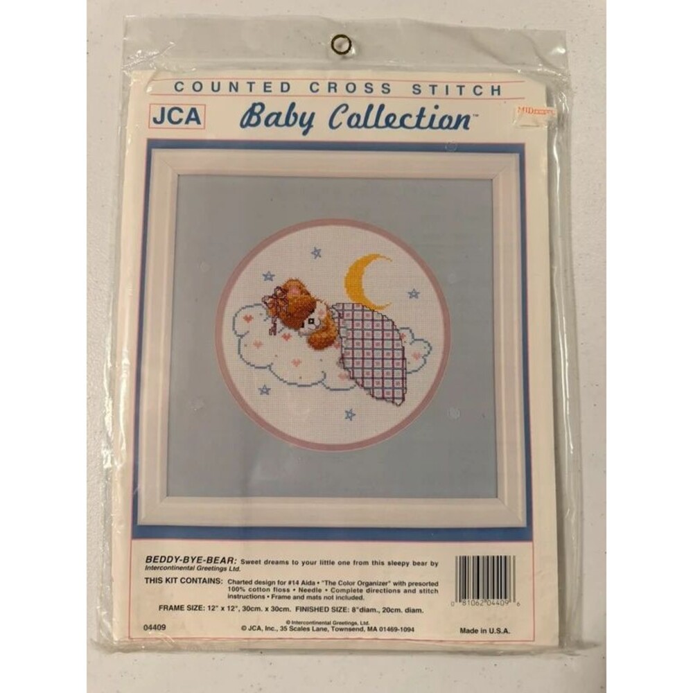 JCA Baby Collection Beddy Bye Bear Counted Cross Stitch Kit Baby Collection- NWT